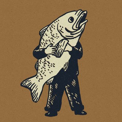 Man Carrying Giant Fish man fish graphic whimsical cartoon
