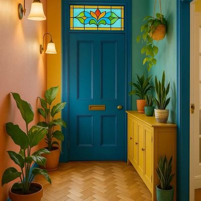 Cozy Entryway with Vibrant Colors