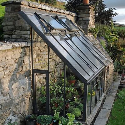 Garden Greenhouse with Stone Walls