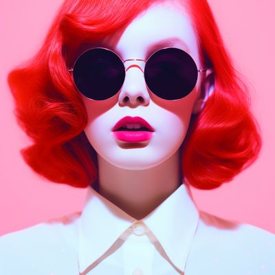 Red-haired Woman in Round Sunglasses