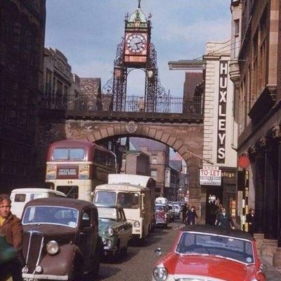 Vintage Street Scene with Clock Tower