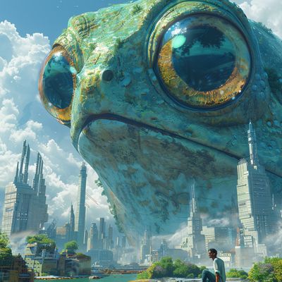 Alien Head Over Cityscape
