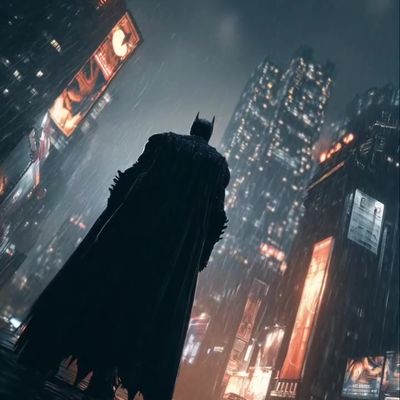 Batman in a Rainy Cityscape batman rain cityscape night neon lights