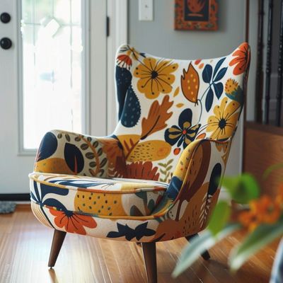 Colorful Floral Wingback Chair