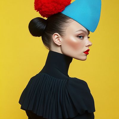 Fashionably Bold Woman in Blue Hat