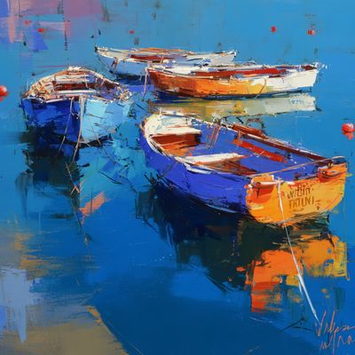 Colorful Boats on Blue Water