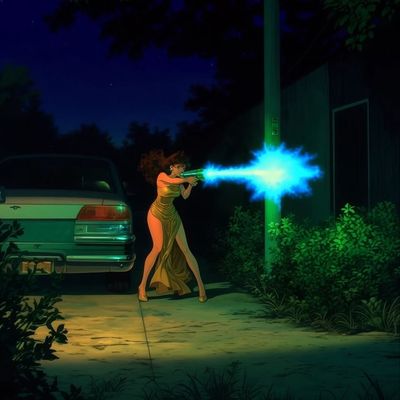 Woman Shooting Blue Laser