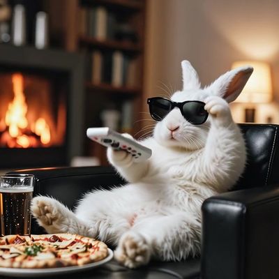 Relaxed Bunny Watching TV