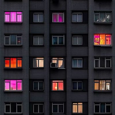 Colorful Windows in Urban Night