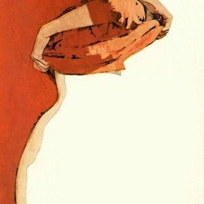 Abstract Woman Hugging Her Legs