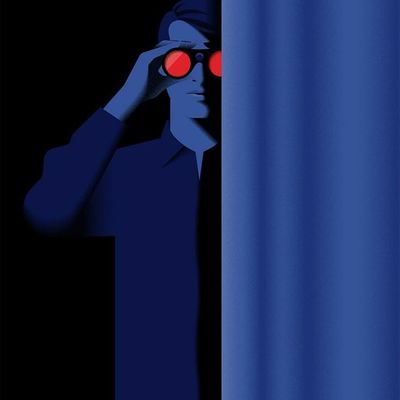 Peeping Man with Binoculars