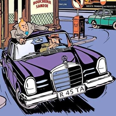 Tintin in Purple Mercedes