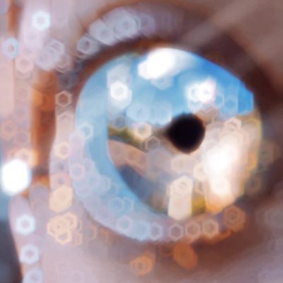 Close-Up Eye with Futuristic Hexagons