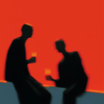 Silhouettes of Two Figures Against Orange Sky