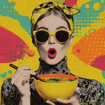Pop Art Woman Eating Soup