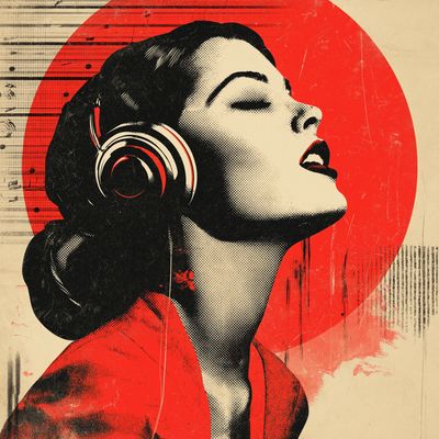 Elegant Woman Listening to Music