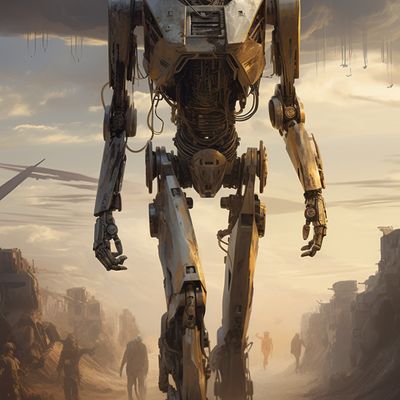 Giant Robot Walking Through Ruins