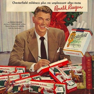 Ronald Reagan smoking Chesterfield cigarettes