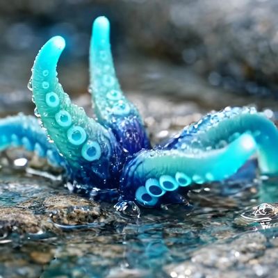 Blue Octopus Tentacles Emerging from Water