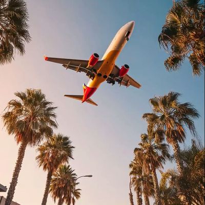 Airplane Over Palm Trees