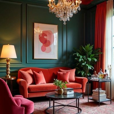 Elegant Red Velvet Living Room