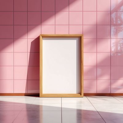 Blank Frame Against Pink Tiles