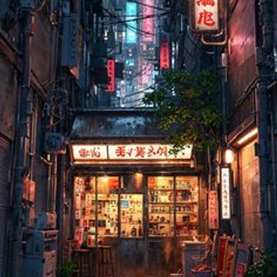 Narrow Alleyway Shop alley shop neon vintage nostalgia
