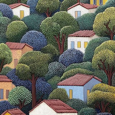 Whimsical Village Among Trees