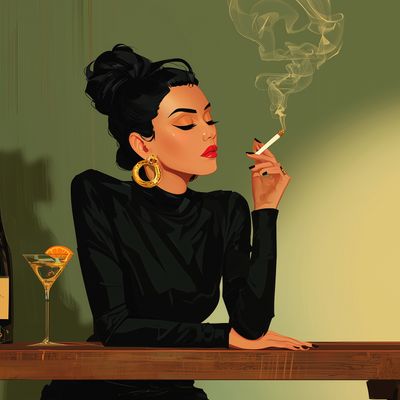 Elegant Woman Smoking at Bar