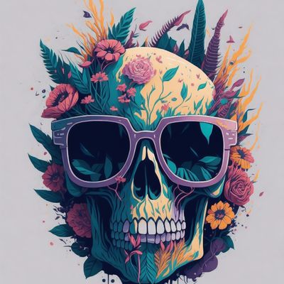 Floral Skull with Sunglasses