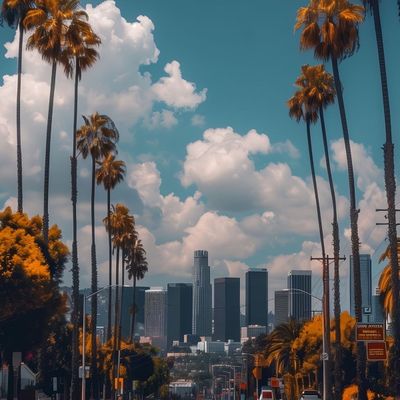 Palm Trees and Cityscape