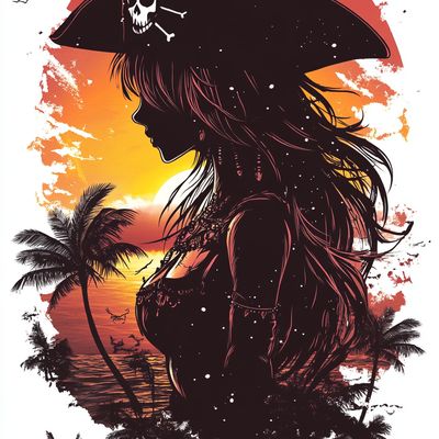Pirate Woman Silhouette Sunset