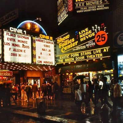Nighttime theater marquee
