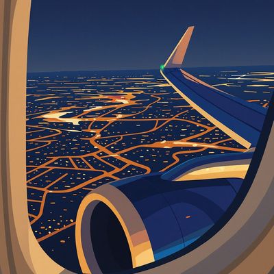 Night Flight Over City