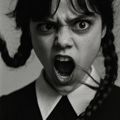 Angry Girl with Braids