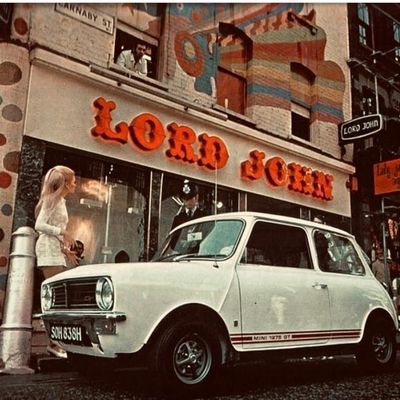 Vintage Mini Cooper in front of Lord John