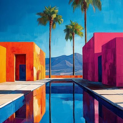 Colorful Modern Poolside Retreat colorful modern poolside geometric structures