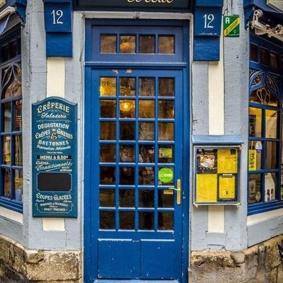 Blue French Creperie Door
