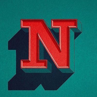 Red Letter N on Teal Background