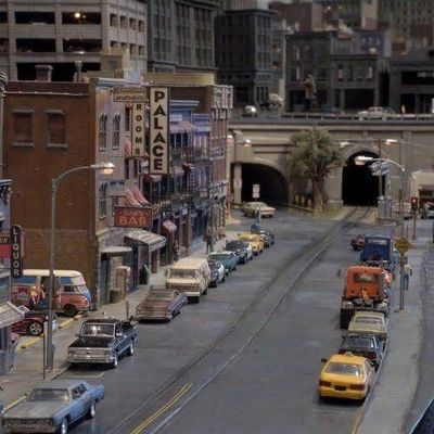 Miniature Cityscape with Vintage Cars