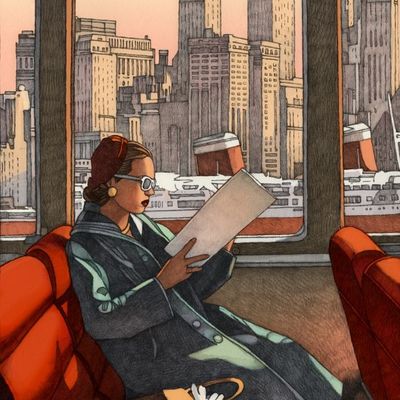 Woman Reading on Train