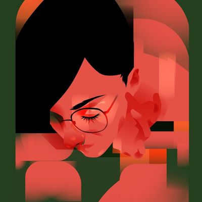 Red-toned portrait of a contemplative figure