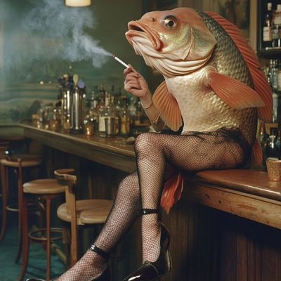 Fish Woman Smoking at Bar