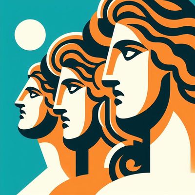 Three Heads in Orange and White