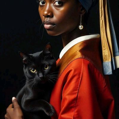 Black Cat and Pearl Earring