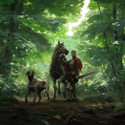 Rider and Dog in Forest