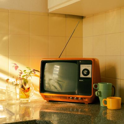 Vintage TV in Sunlit Kitchen
