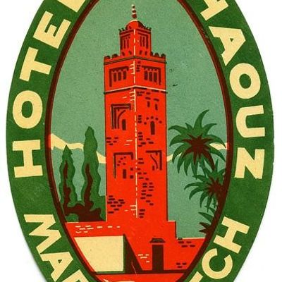 Hotel Chaouz Marrakech Luggage Label vintage luggage label mosque marrakech travel