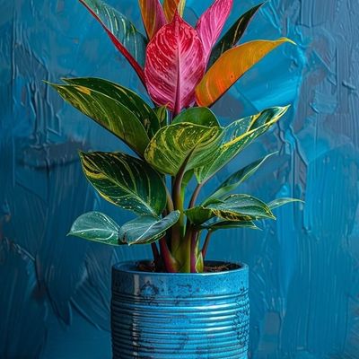 Colorful Plant in Blue Pot