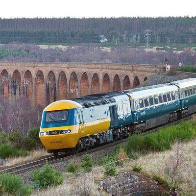 Yellow Train Crossing Viaduct